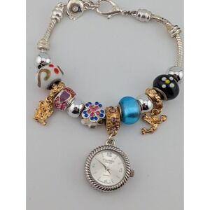 Figaro Couture Charm‎ Bracelet Watch Women 22mm Case 7.75" Band- New Battery
